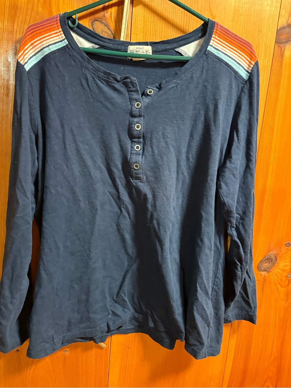 Ariat Navy Crew Top with Subtle White Tag Detail